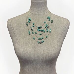 Multi-Strand Turquoise and Silver-Tone Beaded Necklace #5588